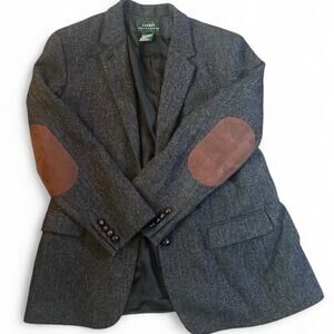 VTG Ralph Lauren Grey wool blazer Suede leather elbow pads